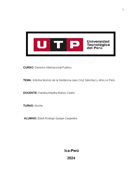 Informe Técnico CASO CRUZ Sanchez Y Otros VS PERU CURSO Derecho