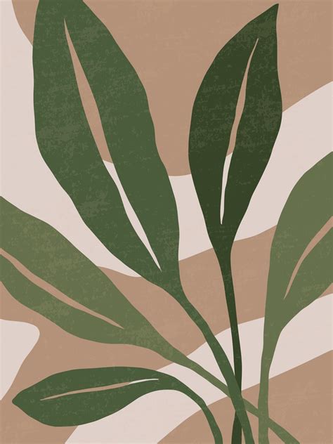 Botanical Contemporary Wall Art Poster Tropical Foliage Line Art Drawing With Abstract Shape