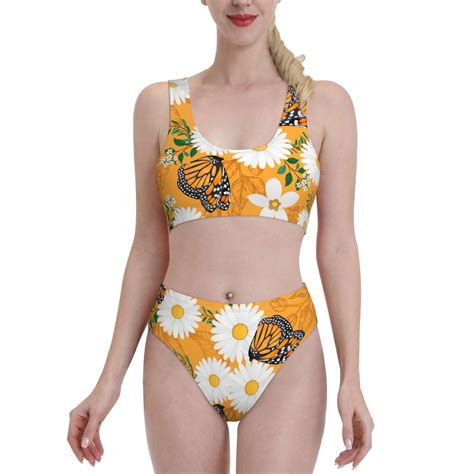 Lukts Women High Waisted Bikini Set White Floral And Butterflies