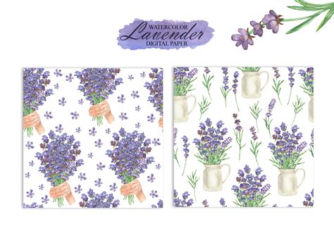 Papel digital de lavanda de acuarela Patrón sin costuras de lavanda