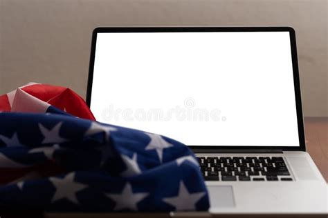 Laptop with USA Flag, Screen on White Background Stock Image - Image of ...