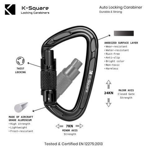 K Square Kn Auto Locking Carabiner Clips Large Heavy Duty D Rings