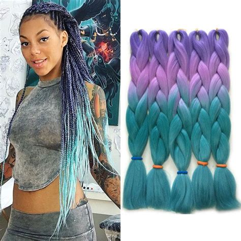 Purple Blue Green Four Tone Ombre Color Xpression Braiding Hair