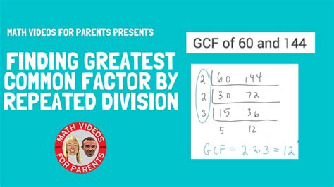 Finding Greatest Common Factor Gcf By Repeated Division Youtube