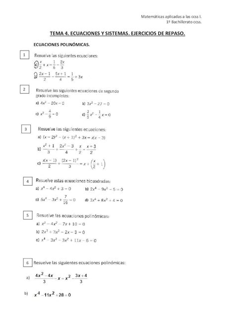 Pdf Tema Ecuaciones Y Sistemas Ejercicios De Repaso