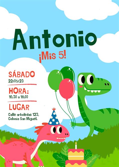 Invitaci N De Cumplea Os De Dinosaurios Con Globos Editable Grafikori