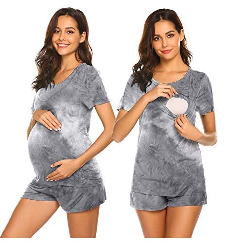 Ekouaer Labordeliverynursing Maternity Pajamas Set For Hospital Home Basic Nursing Shirt