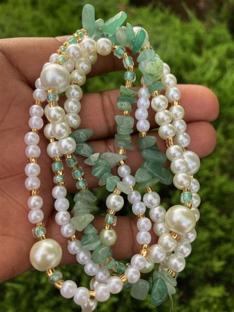 Aventurine Pearl Crystal Waist Bead For Prosperity Tie On Plus Size