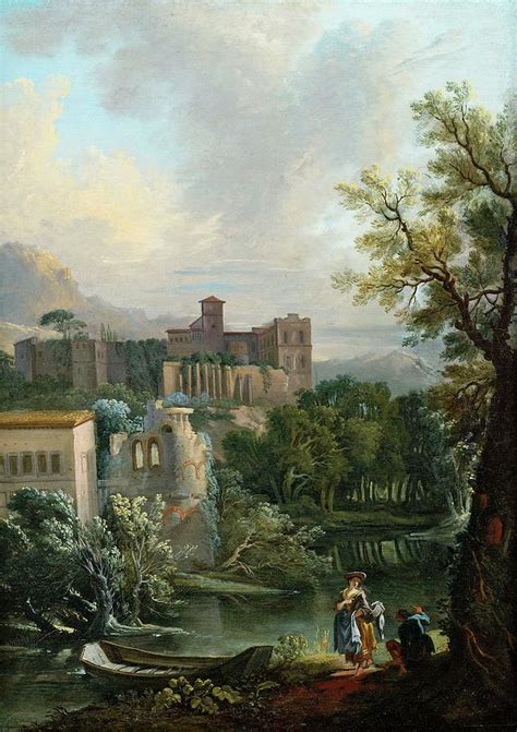 Summery River Landscape With Gallant Staffage Figures And A Monastery