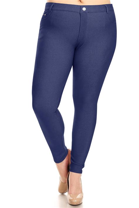 Womens Plus Size Stretch Casual Basic Pockets Button Solid Leggings