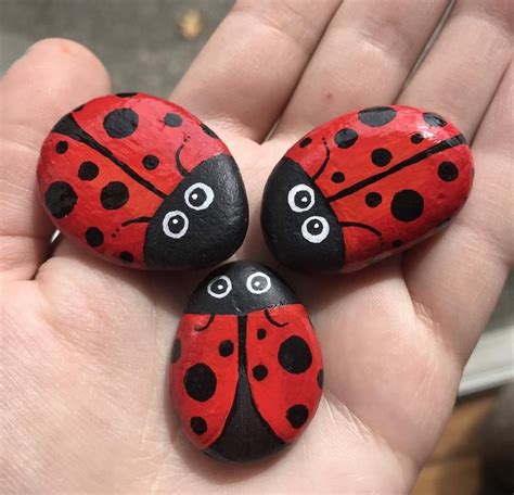 Set of 4 Hand Painted Rocks, Ladybug and Bee Rocks, Acrylic Painting, Bugs Gift, Whimsical Rock ...