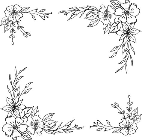 Simple Floral Border With Hand Drawn Leaves And Flowers 21437034 PNG