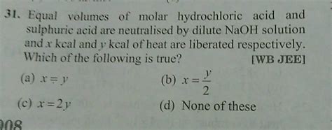 Equal Volumes Of Molar Hydrochloric Acid And Sulphuric Acid Are