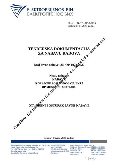 PDF TENDERSKA DOKUMENTACIJA ZA NABAVU RADOVA DOKUMEN TIPS