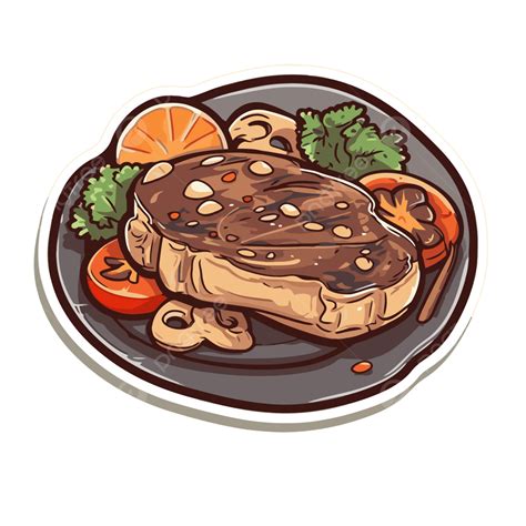 Steak With Vegetables On A Plate Isolated Vector Illustration Design Clipart Sticker Design