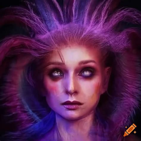 Artistic Depiction Of A Woman With Flowing Hair And Captivating Eyes On