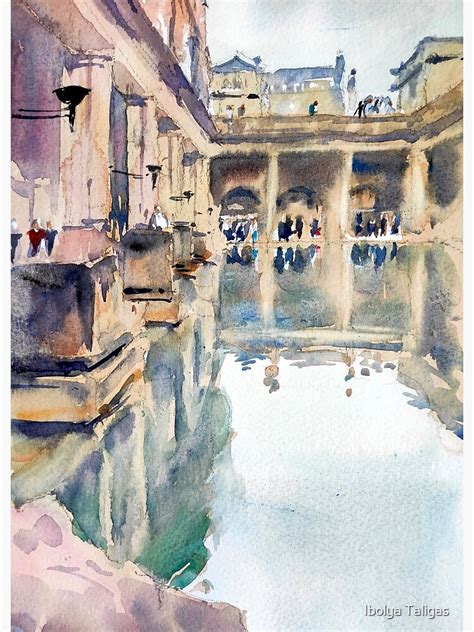 "The Roman Baths - Watercolour urban landscape painting - Historic architecture -Bath city ...