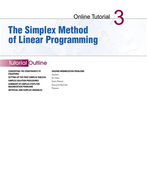 The Simplex Method Of Linear Programming