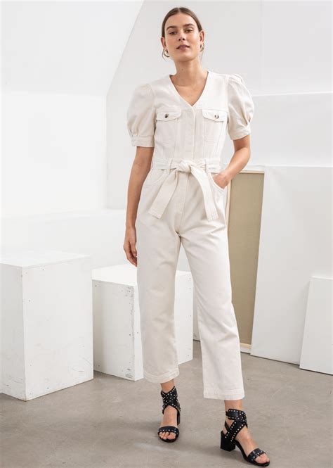 And Other Stories Belted Puff Sleeve Denim Jumpsuit