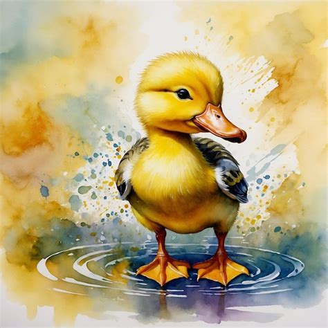 Premium Photo Watercolor Painting Of A Cute Adorable Duckling