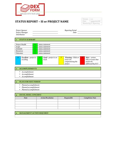 Project Status Report Template Word Free Download