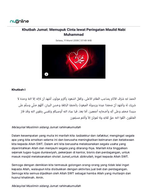 Khutbah Jumat Memupuk Cinta Lewat Peringatan Maulid Nabi Muhammad Nu Online Pdf