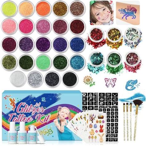 Kit Tatouage Paillettes Multicolores Couleurs Pour Enfants Kit