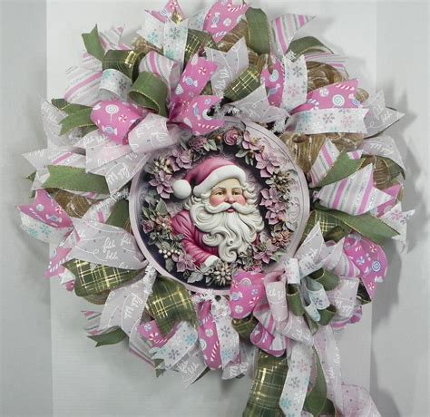 Pink Christmas Wreath, Pink Santa Wreath, Pink Holiday Wreath - Etsy