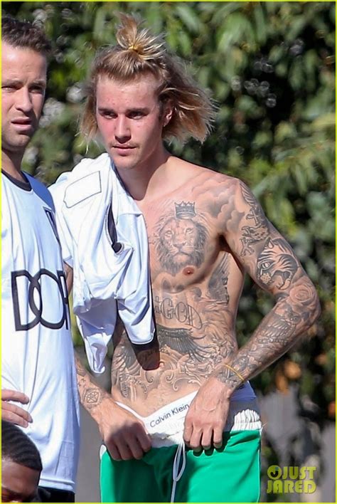 Justin Bieber Goes Shirtless Playing Soccer With Friends Photo