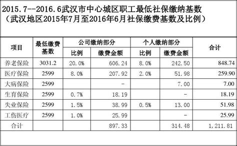 2015年7月至2016年6月社保缴费基数及比例武汉地区1word文档在线阅读与下载无忧文档