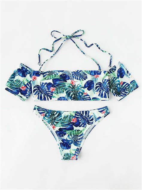 Tropical Print Self Tie Bikini Set Shein Sheinside