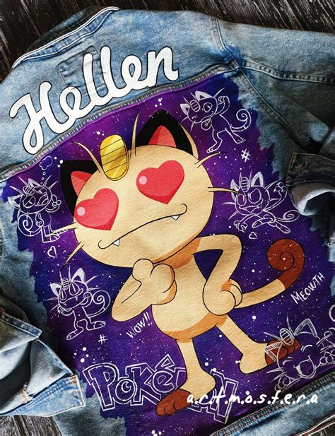 Denim Jacket Custom Whit Meowth Hand Painted Jacket Mens Etsy