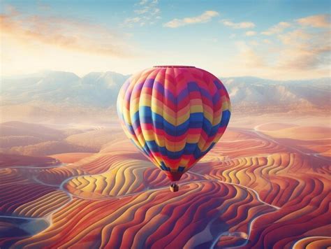 Premium Photo A Hot Air Balloon Floating Over A Patchwork Of Colorful Fields