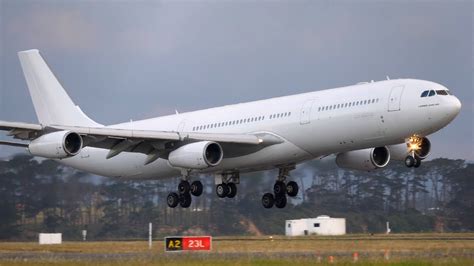 EXTREME CLOSE UP Hi Fly Malta Airbus A340 300 Landing Auckland