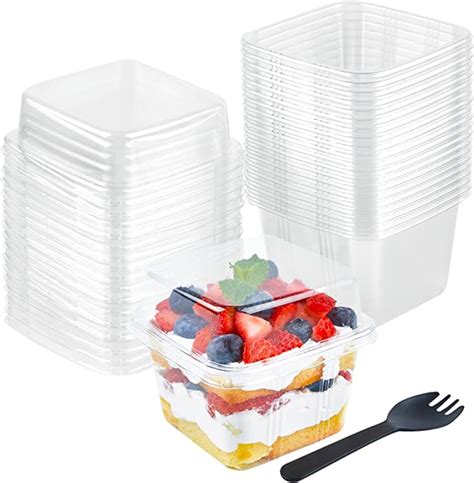 Qeirudu 50 Pack 8 Oz Square Plastic Dessert Cups With Lids And Sporks Disposable