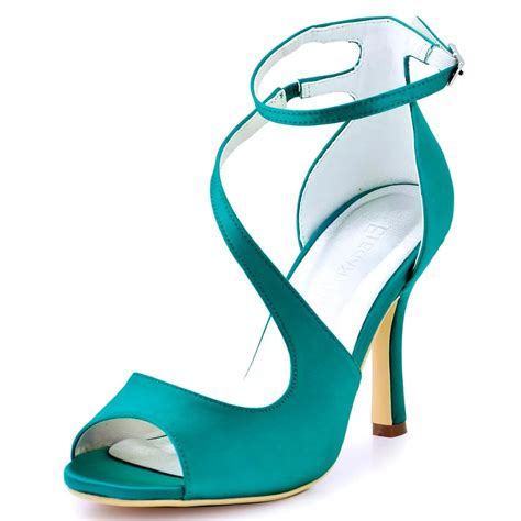 Woman High Heel Sandals Cross Strap Turquoise Peep Toe Bridesmaids Pump