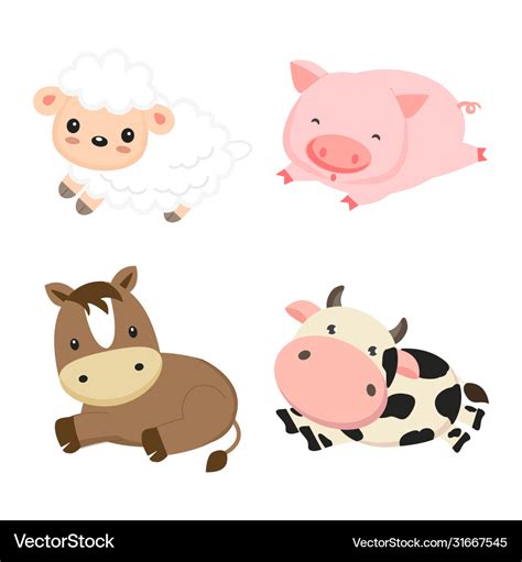 Cute farm animals cow pig sheep and horse Vector Image