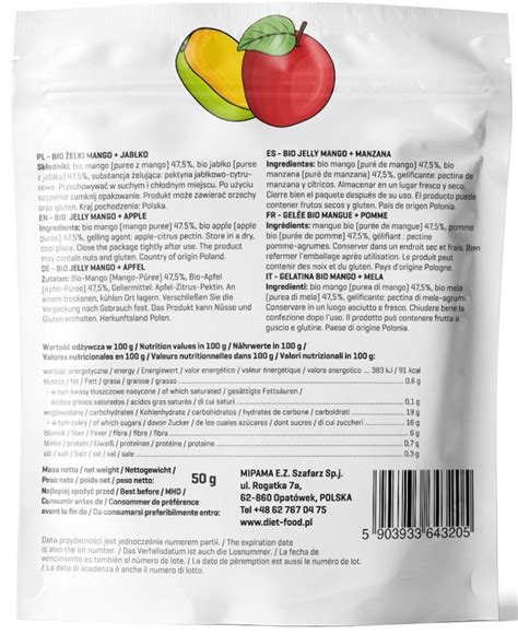 Żelki owocowe Mango i Jabłko BIO Bez Cukru Wegańskie 50 g Diet Food