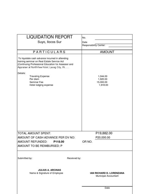 Liquidation Report Example 1