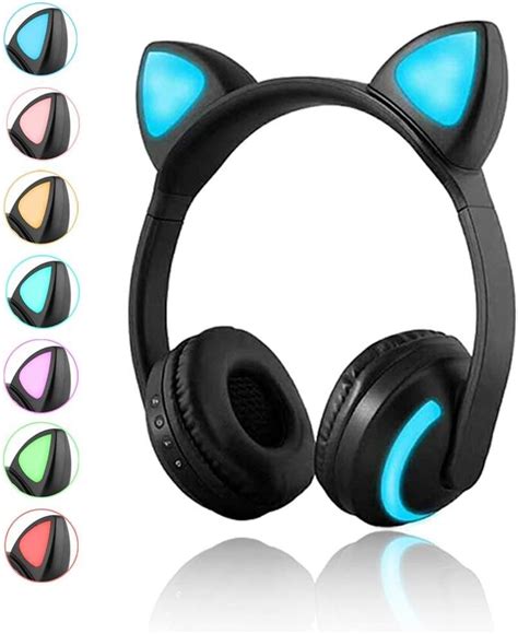 Luckyu Wireless Bluetooth Cat Ear Headphones With Mic 7 Colors Led Light Flashing