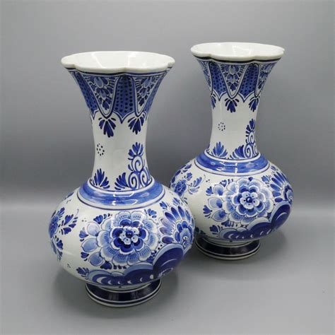 Pair Of Delft Blue Vases H29cm Royal Delft Handpainted Cobalt Blue