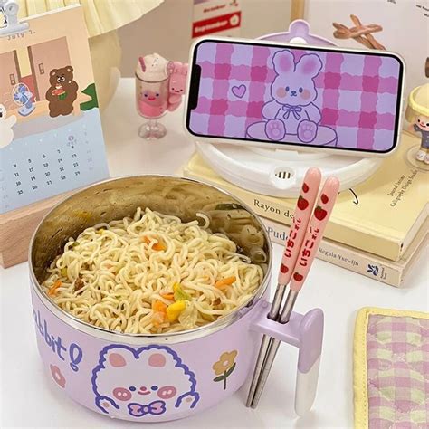 Kawaii Bol Ramen En En Acier Inoxydable Avec Couvercle Mignon