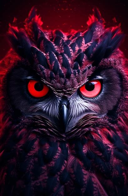 Premium AI Image | The owl is a dark red owl with a black face and red ...