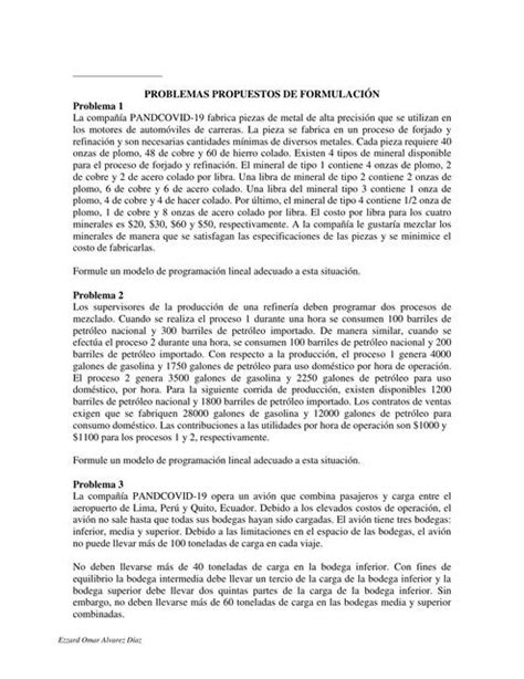 Problemas Propuestos De Formulación Yanela Daniela Urbina Ecos Udocz