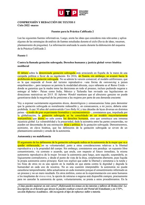 Fuentes Pr Ctica Calificada Marzo Comprensi N Y Redacci N De