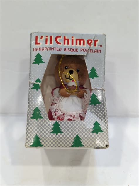 Vintage L Ll Chimer Hand Painted Bisque Porcelain Bell Bear Ornament By