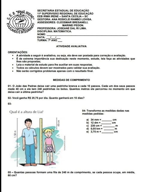 Atividades Medidas De Comprimento Para O 3o Ano EDUCA