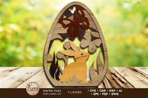 Easter Egg With Rabbit Decor Template Graphic By Lasercutano