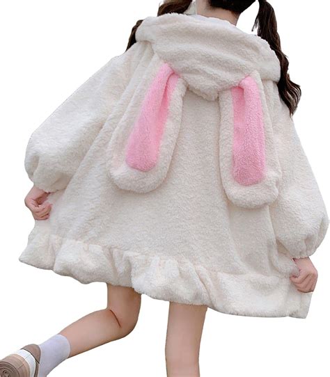 Damen Süße Häschenohren Hoodie Langarm Kawaii Flauschig Kaninchen Jacke