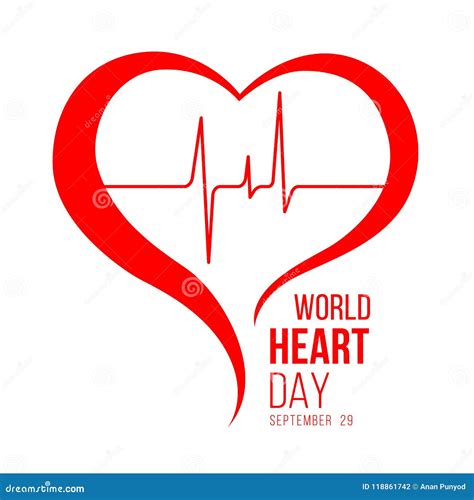 World Heart Day Banner With Red Heart And Wave Heart Human Sign Vector